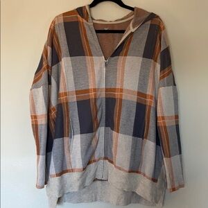Stem plaid poncho sweater Sz XS/S runs big EUC